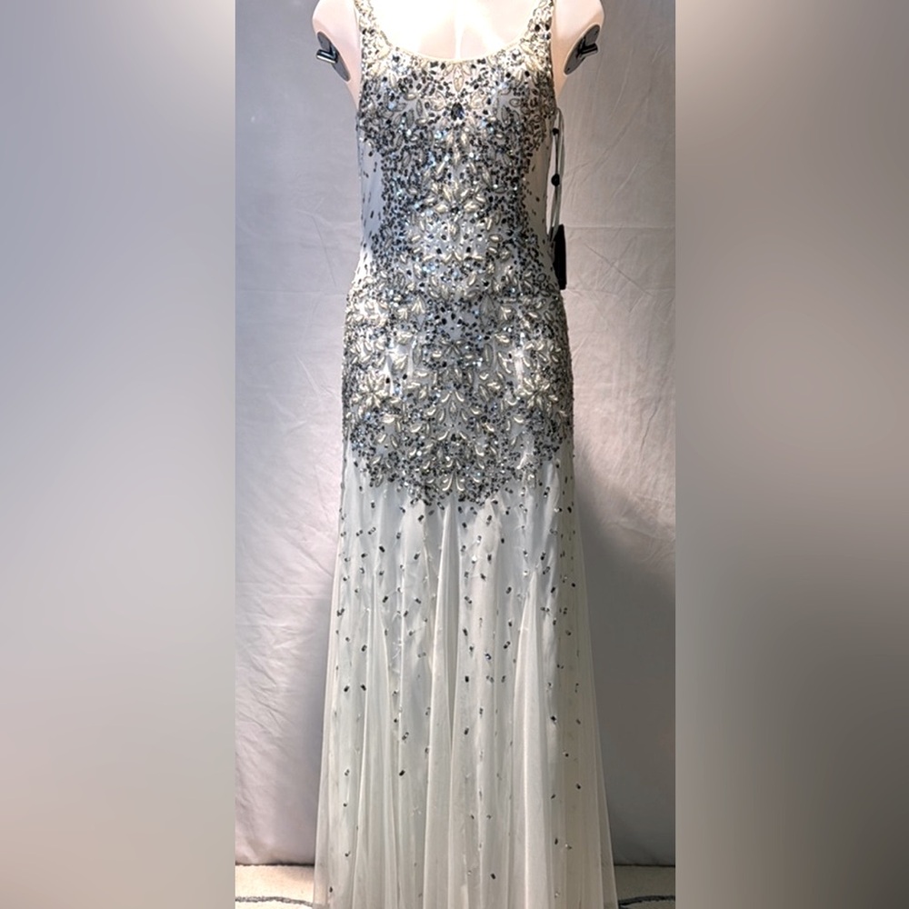 Adrianna Papell Elegant Silver Evening Gown
